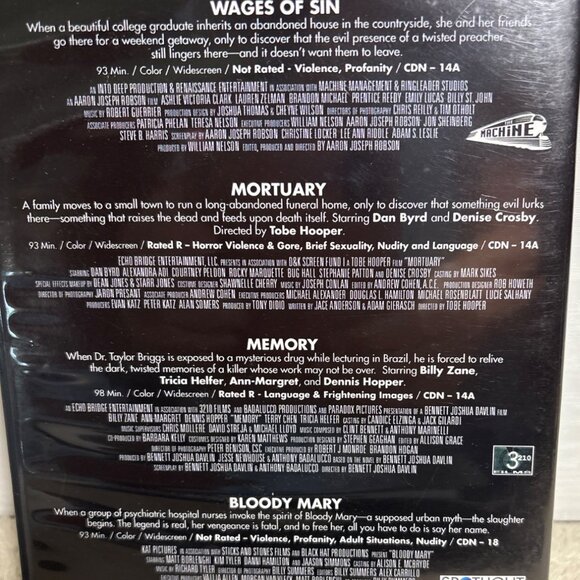 Horror Four Pack DVD Set Wages Of Sin Mortuary Memory Bloody Mary Echo Bridge - Picture 3 of 4